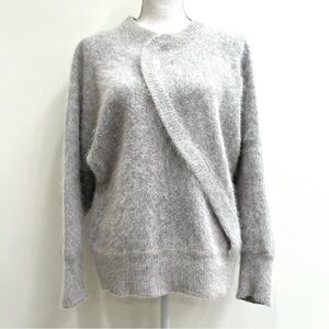 Vintage Humming light gray angora fuzzy knit sweater dolman sleeves Asymmetrical